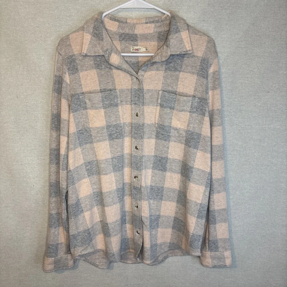 Faherty Flannel Shirt Womens S Pink Gray Soft Stretch Long Sleeve Cozy Fall - Picture 8 of 8